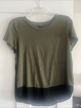 Express Olive Green and Black Short Sleeve Layered Tee